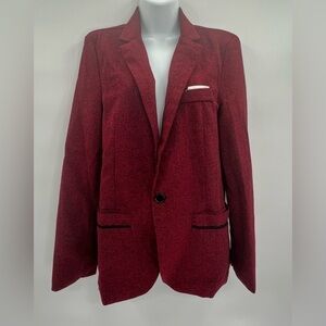 Women's Tweed Herringbone Blazer Jacket - Wine Red Classic Vintage, Size L
